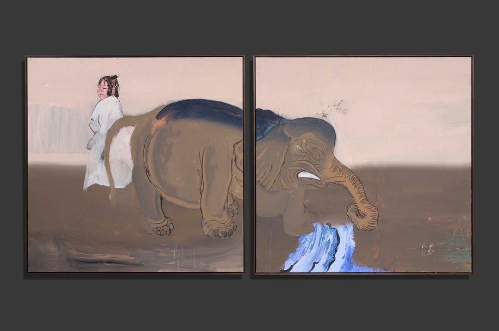 A Young Woman with an Elephant