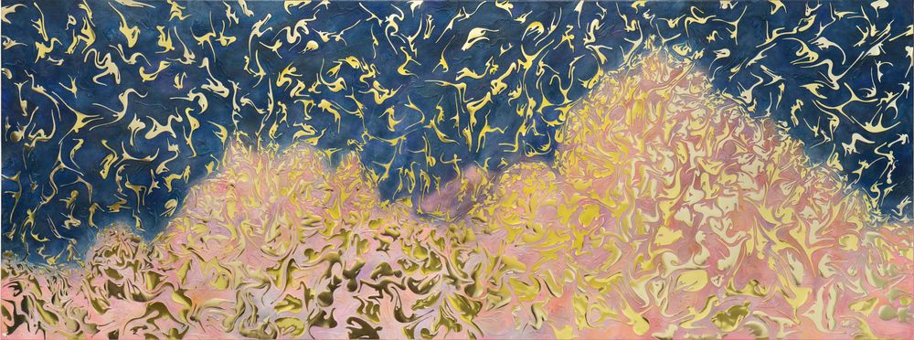 15. Where We Going to, 2021, hand-cut PET film, acrylic on canvas, 60 x 162 cm