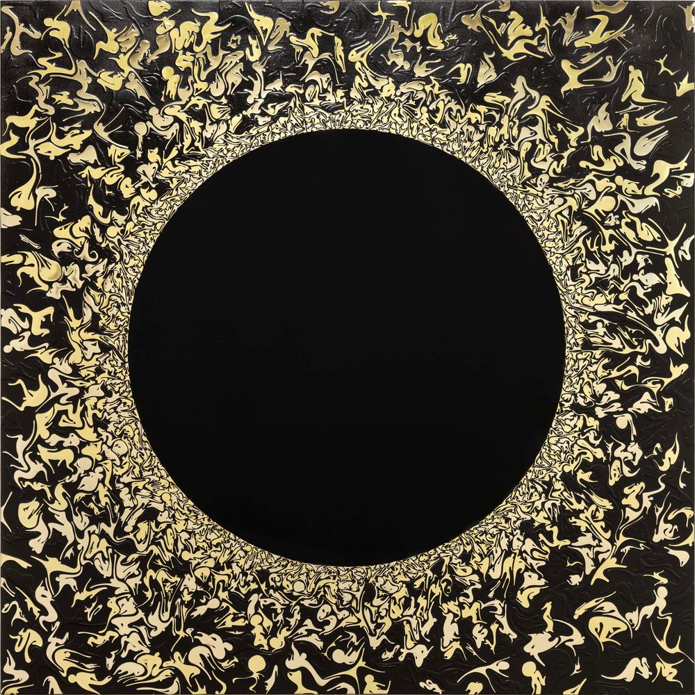 2. Oblivion 001,2021, hand-cut mirror PET film and acrylic on canvas, 130 x 130 cm