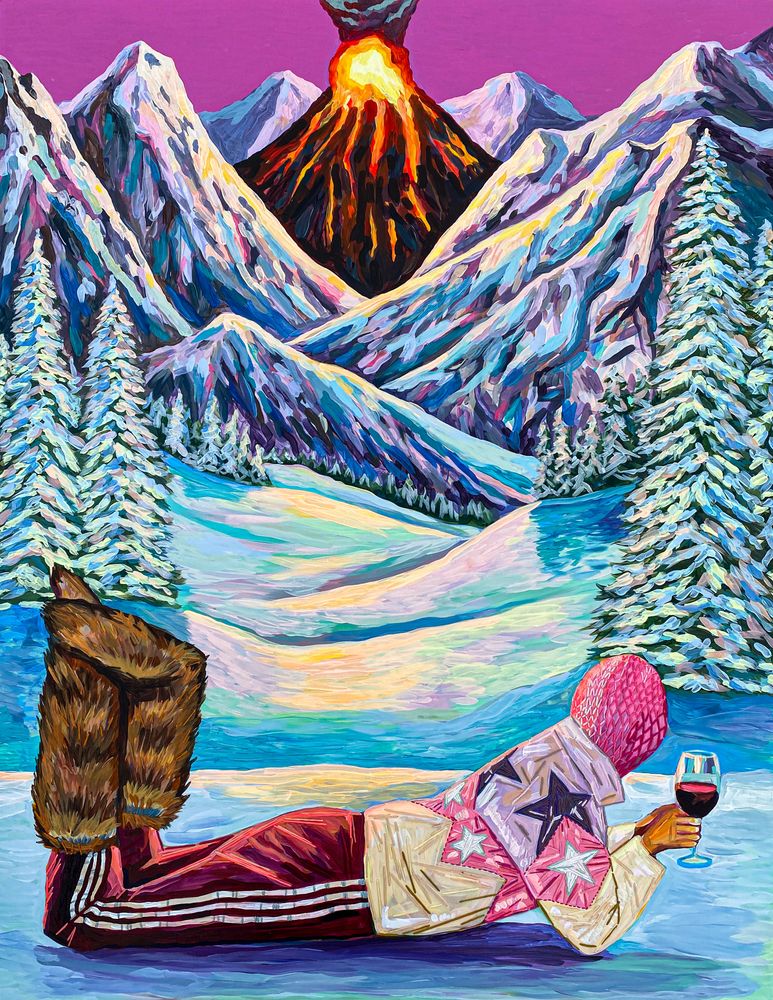 Whipped Cream Daydream, 2022, Acrylic and embroidery on linen, 117 x 91 cm