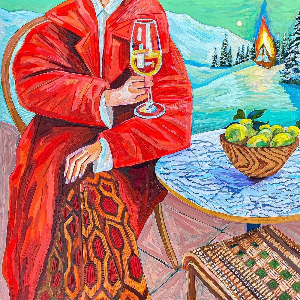 Shining, 2022, Acrylic and embroidery on linen, 91 x 91 cm