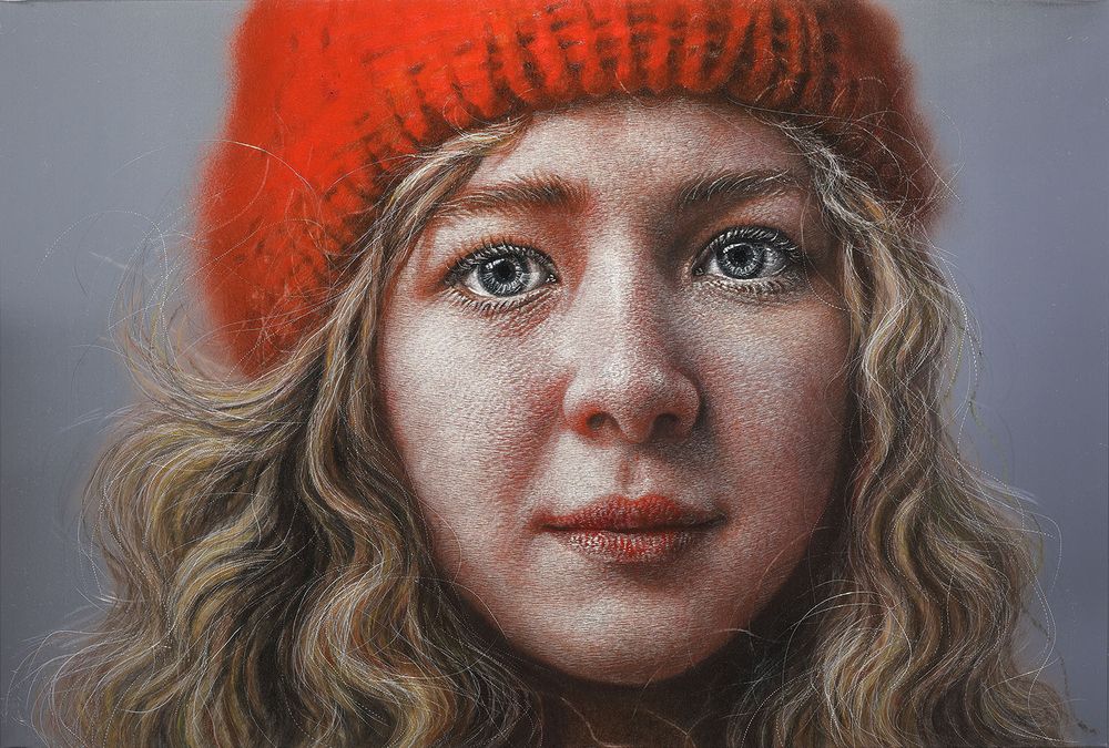 Face 2022 Oil on aluminum, scratch 62 x 91 cm