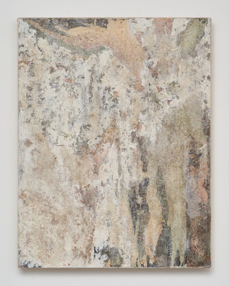 나이테, Aging 11, 2024, Hanji, sand, collage and acrylic on canvas, 65 x 50 cm 