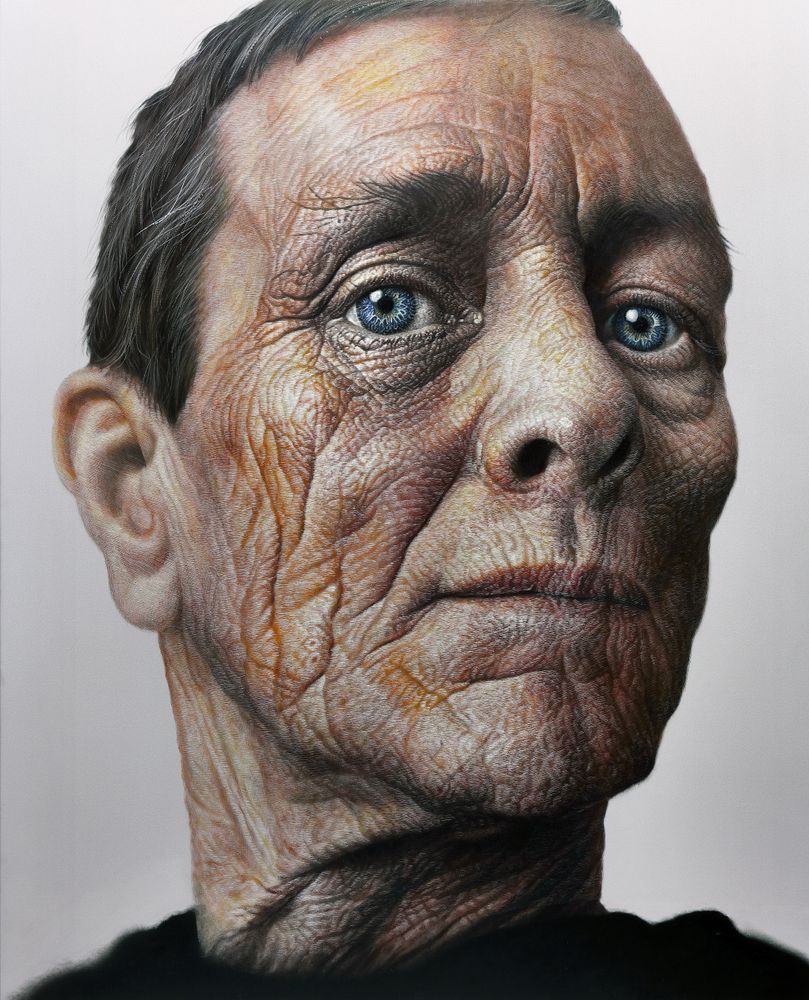 Face, 2024, Oil on aluminum, scratch, 163 x 30 cm