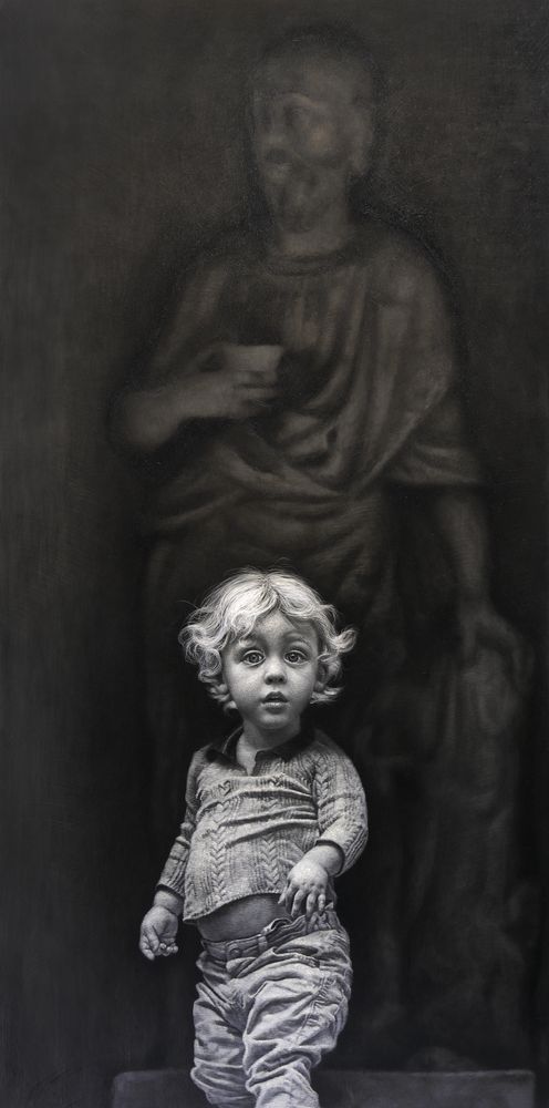 Face, 2024, Oil on aluminum, scratch, 200 x 100 cm